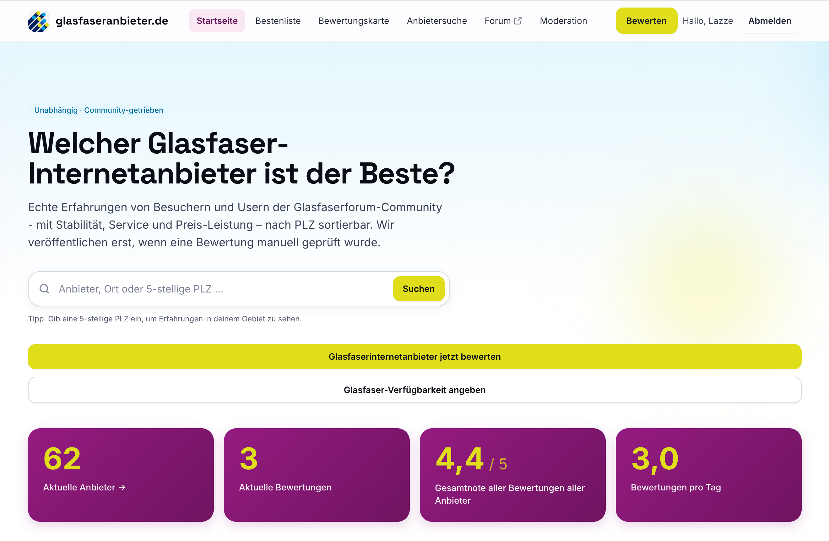 Glasfaseranbieter.de - Bewertungsplattform